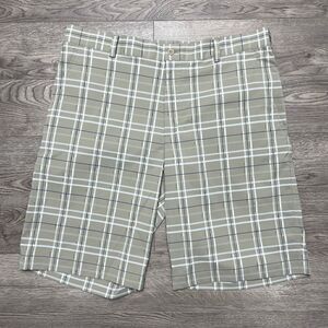 Nike Golf Shorts Mens 36 Beige Plaid Performance Dri Fit Sports Moisture Wicking